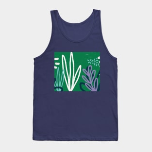 Abstract Botanical Green and Navy Print Tank Top